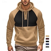tanie bluzy polarowe-Męskie Bluza z Kapturem Bluza z kapturem Czerwony Granatowy Khaki Szary Kaptur Kolorowy blok Kieszeń Praca Sport i turystyka Codzienny Podstawowy Codzienny Trening Jesień Zima Odzież Bluzy z kapturem