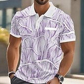 halpa Miesten geometrinen poolo-Miesten Geometrinen Viiva Polo Lyhythihainen Poolopaidat Kauluspaidat Business Casual ulko- Urheilu- ja treenivaatteet Arki-asut Tasku 3D-tulostus Napit Kesä Sininen Purppura Ruskea