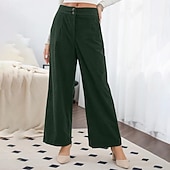 cheap Wide Leg &amp; High Waisted-Women&#039;s Slacks Pants Trousers Streetwear Casual Full Length Natural Plain Pocket Buckle Outdoor Comfortable Outdoor Vacation Daily Wear Apricot Black Orange Green Fall Regular Fit