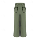 billige brede ben og høy midje-Dame Joggebukser Bukser Rett Fritid Treningsklær Lang Middels midje Lapper Lomme Elastisk snordesign Høyt snitt Pusteevne Myk Mikroelastisk Feriereise Gate Dagligdagstøy Svart Militærgrønn Navybl