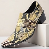 abordables Mocassins en cuir de qualité supérieure-Chaussures habillées en cuir imprimé peau de serpent pour hommes – mocassins formels en cuir de vachette de qualité supérieure avec doubles boucles métalliques, bout pointu et clous pour les banquets en soirée, les galas de mode et les soirées masquées