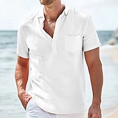 voordelige Vakantie-Voor heren Overhemd Linnen overhemd Zomer overhemd Strand hemd Hawaiiaans overhemd Effen Kleur Vakantie Straat Wit Blozend Roze Grijs Licht Blauw Korte mouw Kraag Zomer Lente zomer Kleding Zak