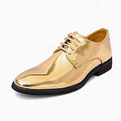 economico Formale-scarpe stringate dorate lucide da uomo – finitura in vernice lucida, perfette per matrimoni ed eventi formali serali