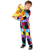 levne Dívčí kostýmy-Elmer, patchworkový slon Elmer Kombinéza Kostým Onesie Postavy z pohádek Filmové kostýmy for Chlapecké Dívčí Dětské předvečer Všech svatých Karneval Světový den knihy Výkon Vzdělávací převlékání