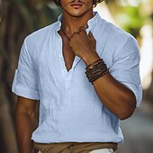 economico Strada-Per uomo Camicia di lino Camicia con colletto alla coreana Camicia popover Camicia casual Camicia da Spiaggia Semplice Vacanza Casuale Bianco Blu Arancione Verde militare Manica Corta Collo alla