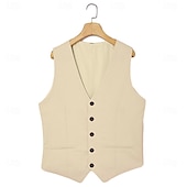 voordelige Casual pakken-Heren Trouwaanzuiten Linnen Khaki Mode Zomer Effen Kleur Tailored Fit 3-delig Enkel knop Twee knopen