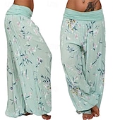 billiga breda ben och hög midja-Dam Byxor Harem byxor Palazzo byxor Mode Boho Fullängd Medium Midja Mönster Elastisk midja Bekväm Microelastisk Gata Dagliga kläder Utekväll Vit Gul Ljusgrön Rosa Sommar Vår Normal