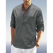 economico Classico-Per uomo Camicia Camicia di lino Camicia con colletto alla coreana Camicia popover Camicia Estiva Abbigliamento da spiaggia Semplice Vacanza Quotidiano Nero Bianco Blu marino Verde Manica Lunga Henley