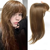 cheap Bangs-Hair Topper 18 Inch Long Hair Toppers for Women with Thinning Hair 360 3D Clip in Blunt Wispy Bangs