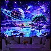 voordelige Blacklight wandtapijten-Zwartlicht wandtapijt glow in het donker glow party UV-reactieve sterrenstelsel trippy mistige paddenstoel natuur landschap hangend wandtapijt muurkunst voor woonkamer slaapkamer