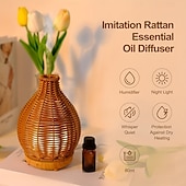 cheap Bedside Lamp-1pc Rattan-Style AromaMaster - Waterless Auto Shut-Off Essential Oil Diffuser for Aromatherapy Humidification and Air Purification with Whisper-Quiet Operation and Portable Design