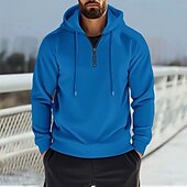 economico felpe con cappuccio da uomo di base-Per uomo Felpa con cappuccio a nido d&#039;ape Felpa con cappuccio e zip Felpa con zip Nero Bianco Blu Cachi Grigio Con Cappuccio Semplice Con zip Zip a un quarto Sport &amp; Outdoor Casuale Quotidiano