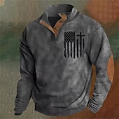 preiswerte Einfache Sweatshirts-Herren Sweatshirt Armeegrün Braun Dunkelgray Stehkragen Grafik Kreuz Amerikanische Flagge Druck Täglich Ferien Ausgehen Polyester Streetwear Lässig Herbst Winter Bekleidung Kapuzenpullover Sweatshirts