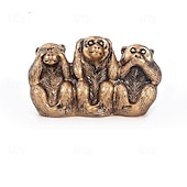 cheap Sculptures-Three Wise Monkeys Figurine Gold Resin Feng Shui Decor, See No Evil Hear No Evil Speak No Evil Statue for Home Office Shelf Decoration