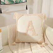 economico Tendenze cuscini-Fodere per cuscini monogrammate con frange in cotone moderno canvas tuftato cuscini decorative con lettere dell&#039;alfabeto per divano letto 26 lettere inglesi
