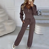 abordables Chándales-Mujer Tracksuit Sudadera Ropa Deportiva Otoño Manga Larga Mantiene abrigado Resistente al Viento Suave Gimnasio Rutina de ejercicio Deportes Ropa de deporte Ropa de Deporte Color sólido Negro Burdeos