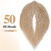 abordables Crocheter les cheveux-Ensemble complet d&#039;extensions de dreadlocks bouclées blondes platine à double extrémité pour femmes, dreadlocks ondulées blondes faites à la main, dreadlocks synthétiques souples au crochet (50 mèches