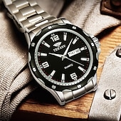 economico Orologi al quarzo-Elegante orologio da polso da uomo al quarzo con bracciale in acciaio inossidabile, resistente all&#039;acqua IPX7, con display luminoso per data e giorno, sportivo, versatile e alla moda.