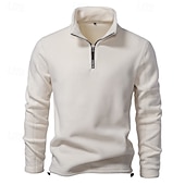 abordables pulls molletonnés-Homme Sweat à capuche zippé Sweat-shirt zippé Sweat à capuche en polaire Kaki clair. Noir Blanche bleu marine Marron Col montant Uni Zip Up Quart de zip Sport &amp; Loisir Occasionnel Quotidien