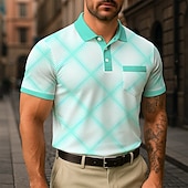 voordelige Color Block Polo voor heren-Voor heren Ruitjes Polo Korte mouw Strijkijzer Zakelijk Casual / Dagelijks Sport &amp; Outdoor Sportkleding Casual / Dagelijks Zak Knop Zomer Wit Marineblauw Groen