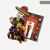 お買い得  ハロウィン壁タペストリー-3.6フィートのハロウィンシュガースカル吊り下げ装飾、メキシカンパーティーポーチ吊り下げ、メタリックホイルフリンジ付き、メキシカンフィエスタハロウィン、死者の日、庭、ツリー、祭壇、家庭用、屋内、屋外用