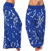 billiga breda ben och hög midja-Dam Byxor Harem byxor Palazzo byxor Mode Boho Fullängd Medium Midja Mönster Elastisk midja Bekväm Microelastisk Gata Dagliga kläder Utekväll Vit Gul Ljusgrön Rosa Sommar Vår Normal