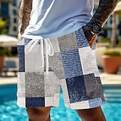 billiga 3d sweatshorts för män-Herr Geometrisk Färgblock Lappverk Våffelshorts Svett shorts Casual shorts Medium Midja Mode Casual Semester Joggning Träningspass Elastisk dragsko i midjan Shorts med fickor Designer Kläder