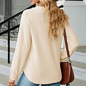 preiswerte Damen Einfache Oberteile-Damen Bluse Farbblock Modern Lässig Langarm V Ausschnitt Normale Oberteile Täglich Ferien Patchwork Gras-Grün Erröten Sie Rosa Schwarz Rosa Wein Sommer
