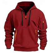 cheap Basic Hoodies-Men&#039;s Hoodie Quarter Zip Hoodie Black White Red Blue Khaki Hooded Plain Pocket Textured Sports &amp; Outdoor Daily Holiday Polyester Streetwear Basic Casual Spring Autumn / Fall Clothing Apparel Hoodies