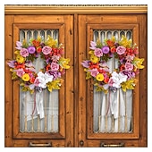 abordables action de grâces et décoration d&#039;automne-Couronne d&#039;automne pour porte d&#039;entrée, Thanksgiving, récolte d&#039;automne, décoration intérieure et extérieure, couronne de vigne de roses et de citrouilles, panneau de porche de ferme rustique suspendu