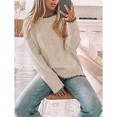 preiswerte Einfarbige Farben-Damen Pullover Lässig Weich Einfarbig Gerippt Rundhalsausschnitt Patchwork Gestrickt Langarm Normale Oberteile Stricken Outdoor Täglich Wochenende Grün Khaki Herbst Winter