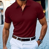 halpa Rento-Miesten Button Up Polos Kausaliteetti Nappi Classic Lyhythihainen Perus Yhtenäinen väri Napit Kesä Musta Valkoinen Viininpunainen Laivaston sininen Apila Khaki Button Up Polos