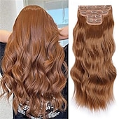 abordables Clip dans les extensions-Extensions de cheveux à clipser 20 pouces, extensions de cheveux longs blonds mélangés noirs, 4 pièces, postiches synthétiques souples pour femmes