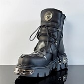 tanie Wysokiej jakości skórzane buty-męskie buty bojowe gotyckie punkowe z najwyższej jakości skóry bydlęcej ze sprzączkami, metalowymi akcentami i grubą podeszwą idealne na scenę, motocykl i do cosplayu