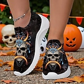 ieftine Pentru femei-Teniși sport fără mâneci pentru femei, de Halloween – pantofi sport negri, comozi, din Flyknit, cu imprimeu de buze de vampir și craniu, pentru petreceri costumate, Halloween și ținute casual de toamnă, Sarah Richter