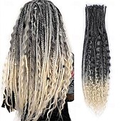 cheap Crochet Hair-24 Inch 3 In 1 Dreadlock Extensions Sets 30 Strands Mixed Ombre Blue Synthetic SE Dreads Extensions 100% Handmade Soft Single Ended Curly Boho Wavy Dreads for Girls
