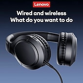 levne Herní headsety-Lenovo TH53 Bluetooth V5.4 sluchátka HiFi stereo zvuk s hudebním režimem, vestavěná sluchátka, 2 mikrofony pro HD hovory