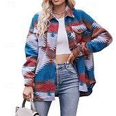 abordables vestes décontractées-Femmes Chemise Veste Veste Décontractée Chaud Confortable Avec Poches Boutons Mode Extérieur Imprimé Sortir Week-end Simple Boutonnage Régulier Col Rabattu Coupe régulière manche longue Vêtements