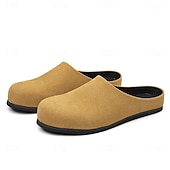 cheap Men&#039;s Clogs &amp; Mules-Men&#039;s Khaki Backless Mule Loafers – Minimalist Slip-On Comfort Shoes with Soft Faux Suede for Indoor Lounging Casual Errands and Summer Relaxation