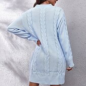 abordables Robes pull-Femmes Mini Robe Robe Pull Robe Décontractée Mode Extérieur Soirée Fête Coupe régulière Uni manche longue Col ras du cou Bleu Vert Été