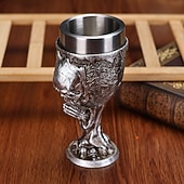 economico Halloween Cucina-calice da vino in resina a forma di teschio di Halloween &amp;Bicchiere con stelo in acciaio inossidabile con teschio, design unico del teschio in 3D per bar, feste e bicchieri decorativi