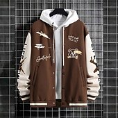 お買い得  メンズジャケット＆コート-男性用 カジュアルジャケット バーシティジャケット バケーション 日常 ポケット スプライス 春 秋 カラーブロック プリント ファッション クラシック スタンド レギュラー ブラック ワイン ネイビーブルー ダークグリーン グリーン ジャケット