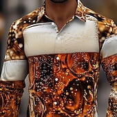 levne Jídlo a nápoje-Pánské 3D tisk Pivo Oktoberfest Košile Košile s knoflíkem Havajské košile Dlouhý rukáv Havajské Venkovní Dovolená Léto Jaro Přehnutý 3D tisk košile s límečkem Žlutá Hnědá