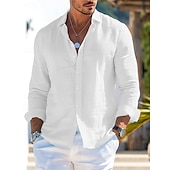 preiswerte Urlaub-Herren Hemd Leinenhemd Sommerhemd Strandbekleidung Knopfhemd Einfach Urlaub Kreuzfahrt Schwarz Weiß Rosa Blau Langarm Kragen Frühling &amp; Sommer Bekleidung