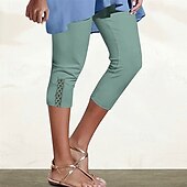 baratos Leggings lisas-Mulheres Calças Capri Leggings Moda Casual Comprimento da panturrilha Cintura Média Tecido Cintura elástica Confortável Respirabilidade Com Stretch Férias Rua Roupa Diária Amarelo Claro Vinho