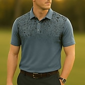cheap Men&#039;s Elite Polo-Men&#039;s Male Floral Polo Knit Polo Sweater Short Sleeve Turndown Polo Collar Modern Formal Work Sports &amp; Outdoor Buttons Printing Spring Robin&#039;s Egg Blue White Light Blue