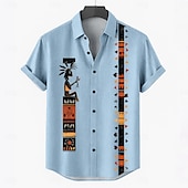 abordables Clásico-Hombre Camisa de lino Camisa de verano Ropa de playa Abotonar la camisa Tribal Vacaciones Casual Azul Piscina Verde Trébol Caqui Manga Corta Cuello Vuelto Verano Primavera Ropa