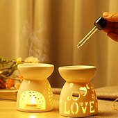 cheap Down to $30-White Hollow Ceramic Aromatherapy Stove 1pc Easy to Clean Essential Oil Stove for Home Valentine's Day Party Tea Wax Heating Candle Holder