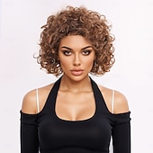 cheap Synthetic Trendy Wigs-Synthetic Wig Wavy Afro Curly Asymmetrical With Bangs Machine Made Wig 12 inch A1 Synthetic Hair Women&#039;s Classic Comfortable Color Gradient Multi-color