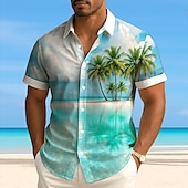 preiswerte Blumenmuster-Herren Kokospalme Natur &amp; Landschaft Tropische Pflanzen Sommer Hawaiihemd Knopfhemd Alohahemd Kurzarm Hawaiianisch Urlaub Strandbekleidung Sommer Frühling Umlegekragen 3D-Druck Hemden mit Kragen Blau